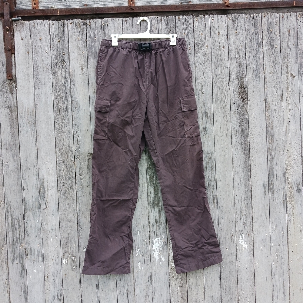 Vtg Duluth Trading Mens Cargo Pants Sz M Faded Black Belted Ripstop Nylon Hiking